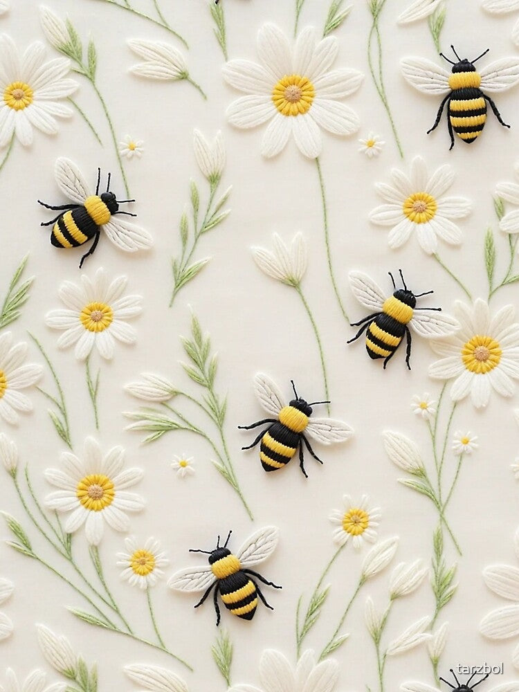 Bee Daisy Faux Embroidery Pattern Art by tarzbol