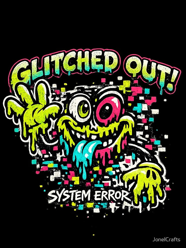 SYSTEM ERROR Glitch Mascot – 90s Neon Cartoon Vaporwave Aesthetic by JonelCrafts