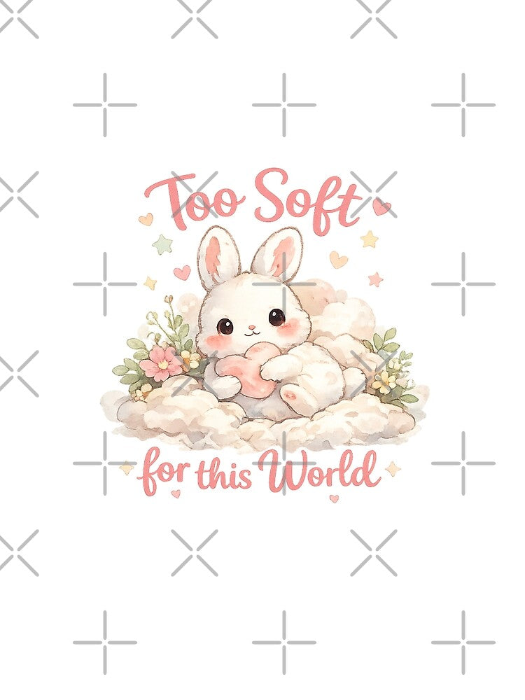 Too Soft for This World Cute Bunny Watercolor Aesthetic Design by StickyDelights