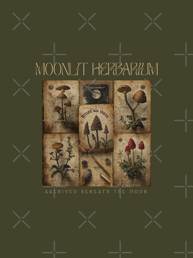 Moonlit Herbarium Vintage Botanical Mushroom Dark Academia Art by KaBaRen