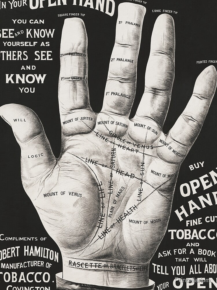 Open hand, palm reading Vintage ad by Printellarium