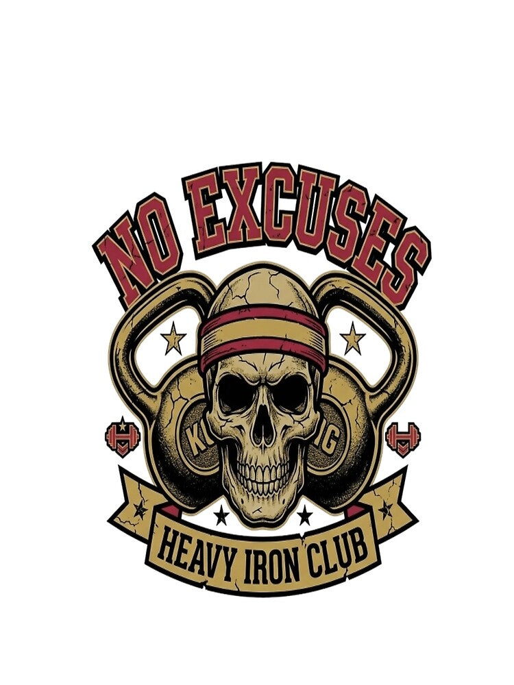 No Excuses Heavy Iron Club Gym Skull Kettlebell Fitness by LUKOWEAR