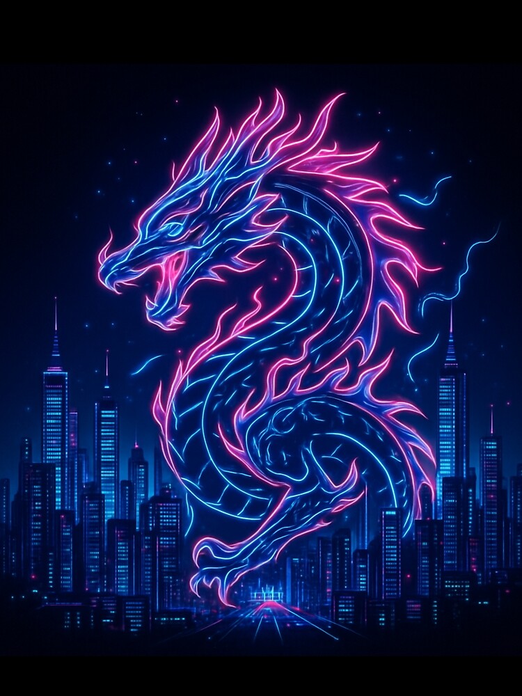 Cyberpunk Neon Dragon | Futuristic Vaporwave City Art by Lucorr