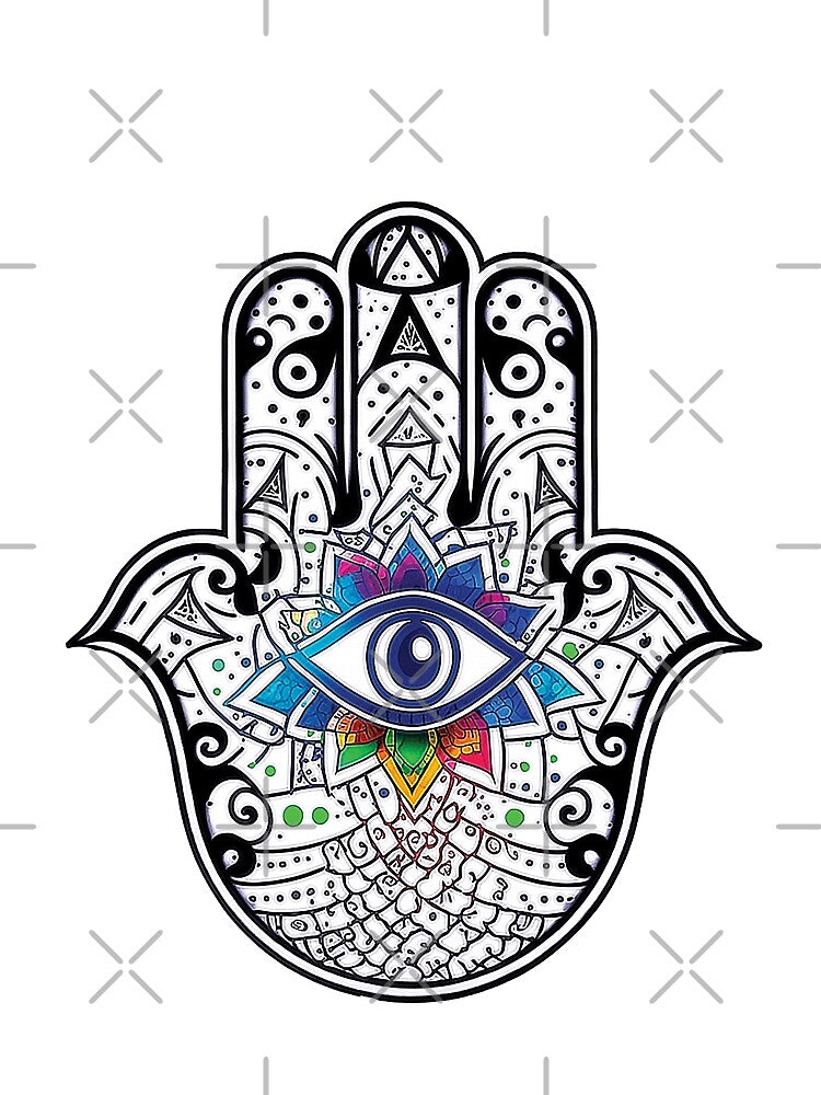 Hamsa Hand Evil Eye Jewish Amulet – Judaica Protection Symbol Against Bad Luck, Spiritual Good Luck Talisman & Sacred Hand Art by Gold Turtle  Lina