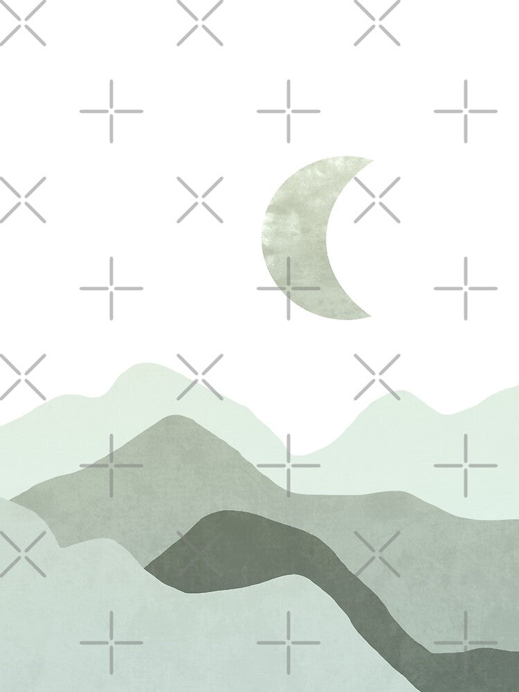 Desert mountain moon in sage green and blue by Miss-Belle