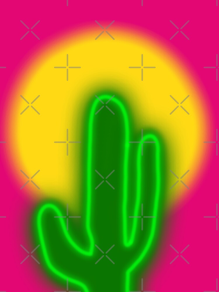 Retro Neon Cactus | 80s Synthwave Desert Sunset by AliAltinelArt