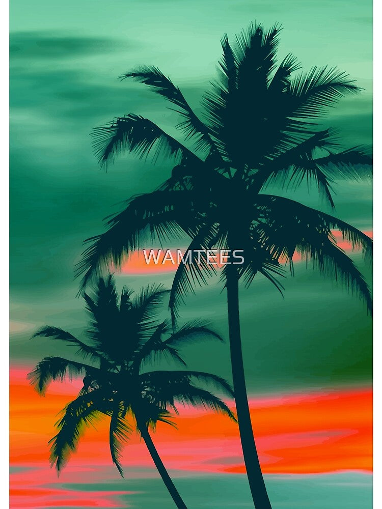 Palm trees silhouette green sunset by WAMTEES