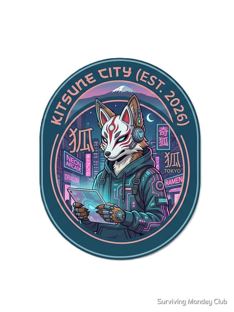 Kitsune Cyberpunk Fox – Japanese Streetwear Emblem by Surviving Monday Club