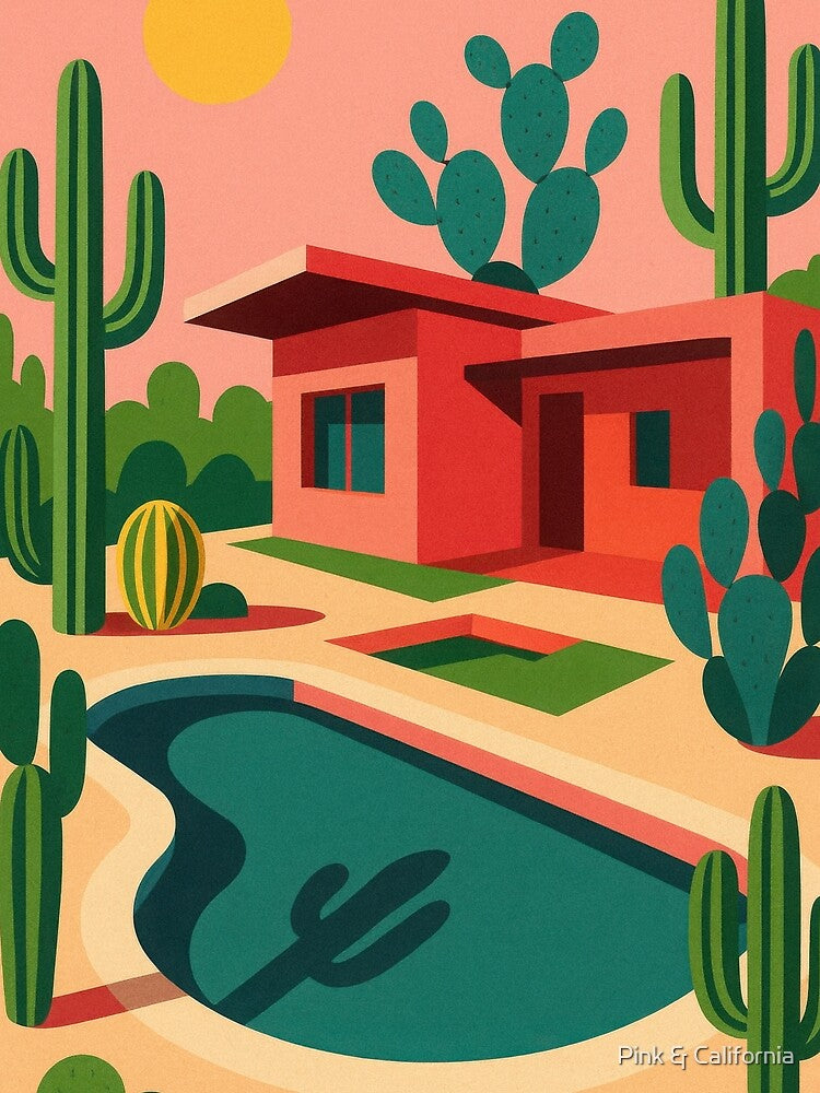 Modern Desert – Poolside Cactus under a Pink Sky by Pink & California