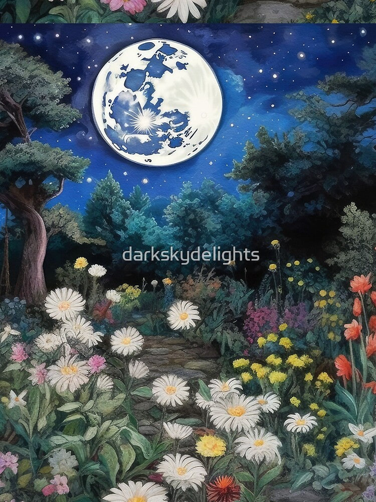 Midnight English Garden Under a Full Moon by darkskydelights