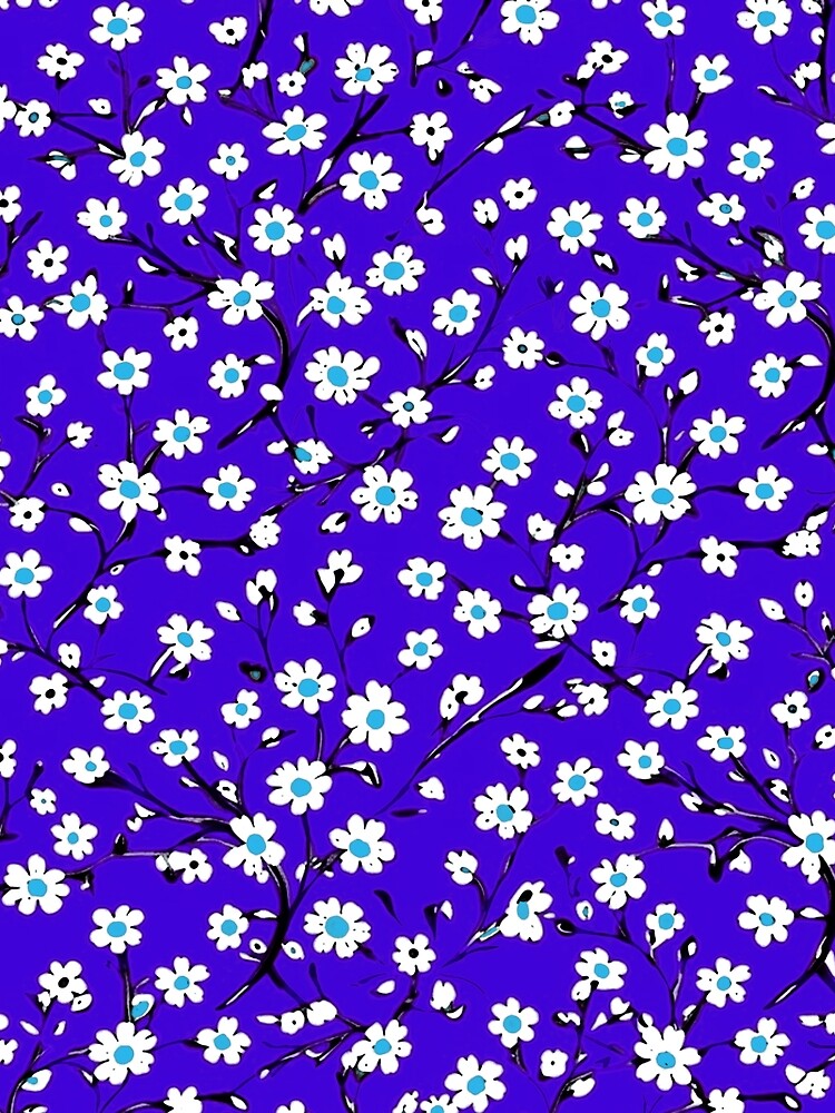 Cobalt Blue Cartoon Daisies Floral Spring Print by BeJolley