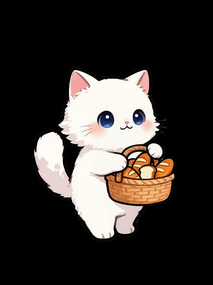 Copy of Cute Cat with French Bread Basket | Kawaii Bakery Kitty T-Shirt by Nuttajak