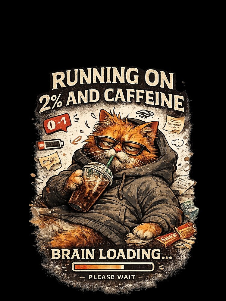 Running On 2% And Caffeine Funny Cat Shirt by insplate