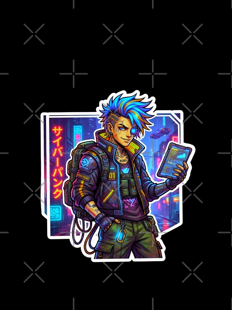 Cyberpunk Hacker Neon Future Tech Character Sticker by ExploreAura Studio