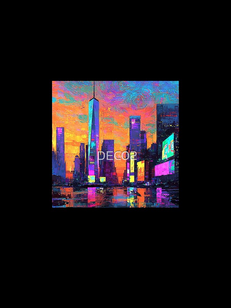 Vibrant Neon-Like Hues Cyberpunk Cityscape Digital Painting by DEC02
