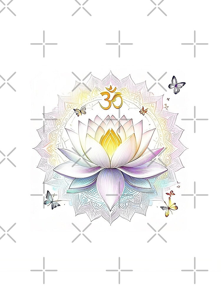 Butterfly Lotus Mandala – OM Symbol Spiritual Boho Wall Art by BhavnaGamiArts