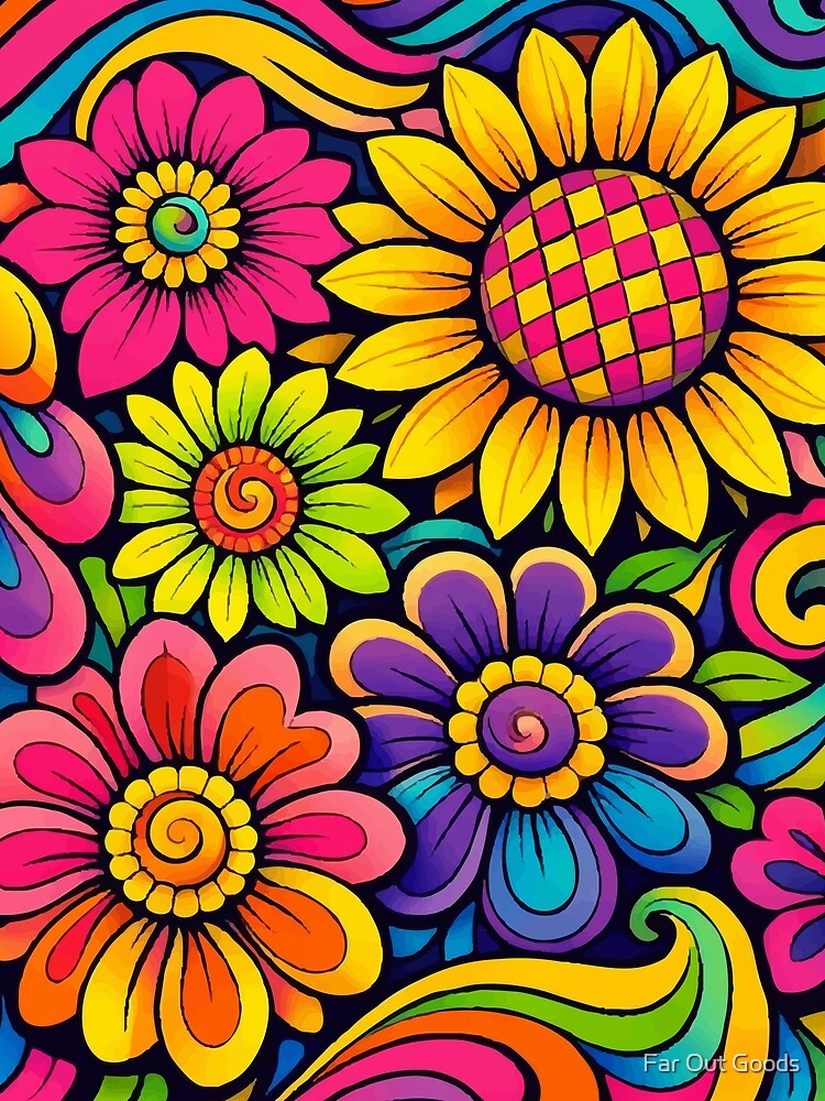 Retro Neon Psychedelic Garden – Bold 70s Floral Pop Art Swirls by Far Out Goods