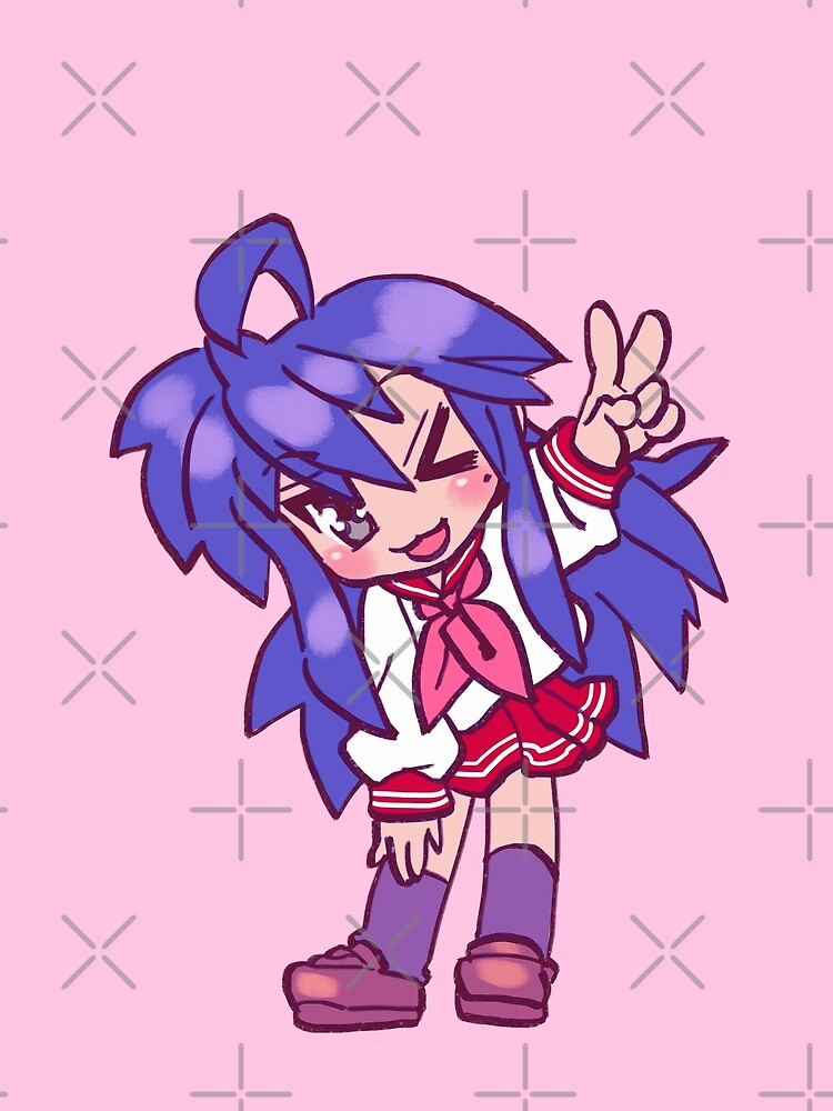 I draw bright pink chibi izumi konata doing a peace sign / lucky star by RansRoom
