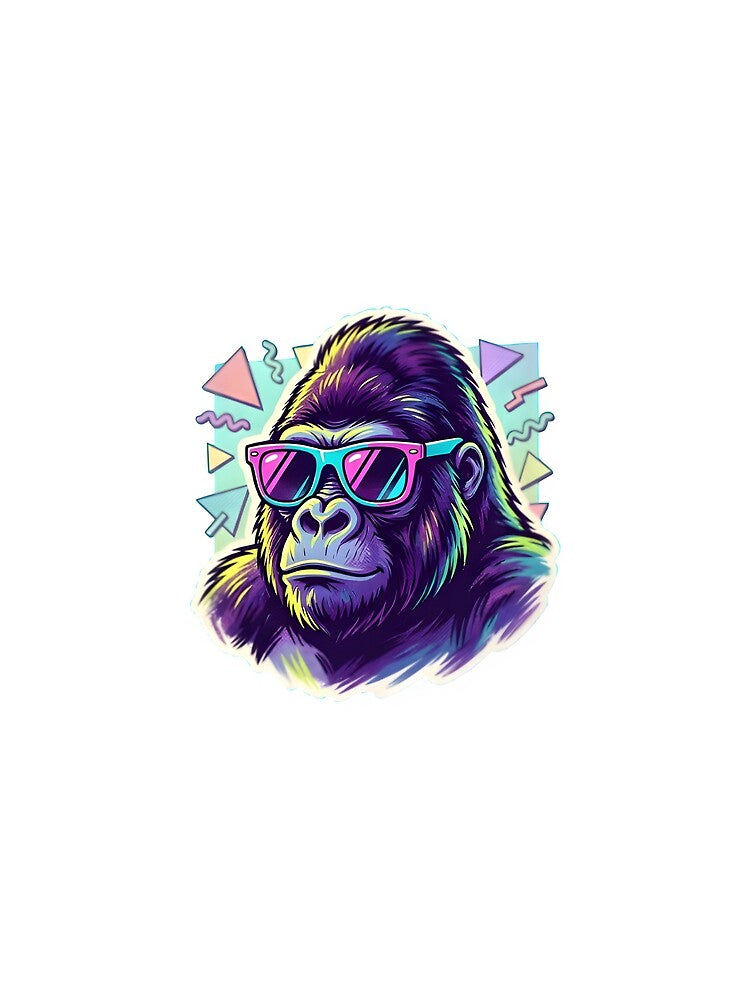 Neon Vaporwave Gorilla - 80s Retro Memphis Aesthetic Art by Kmdigitals