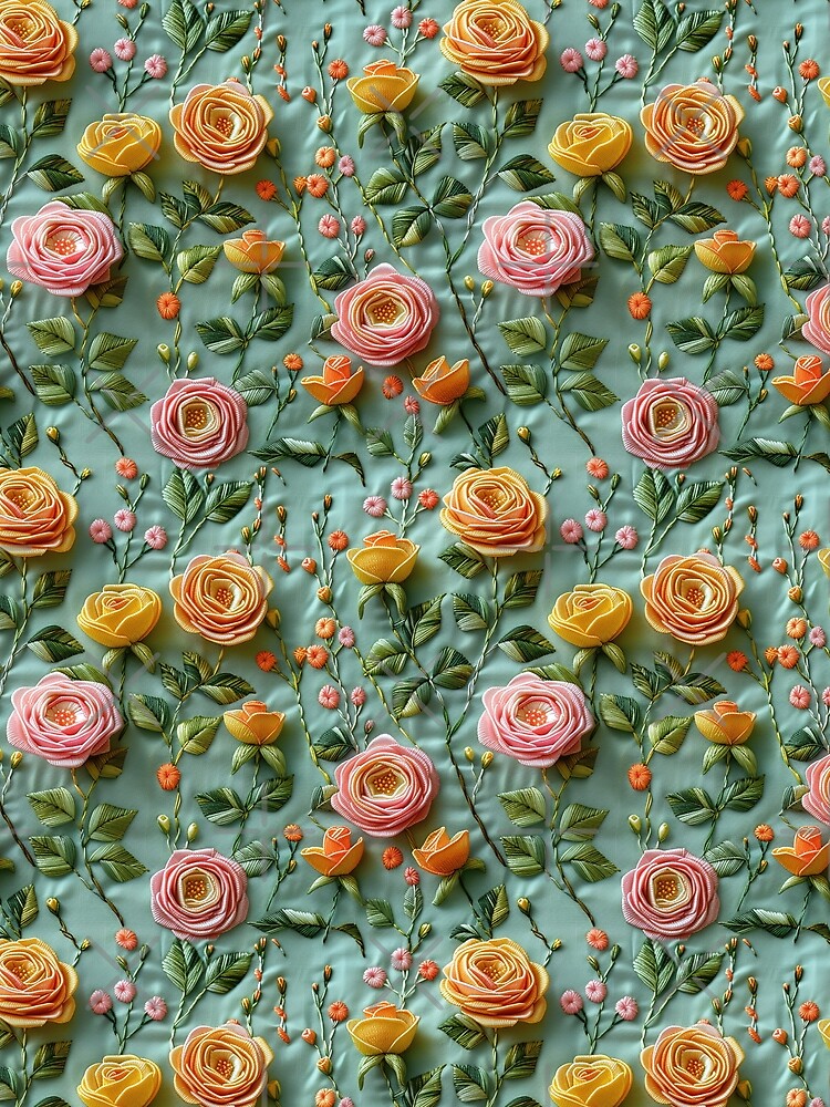 Pink and yellow roses | Flower embroidery pattern | Floral pattern for women | All over flower pattern 1 by Yaremchuk
