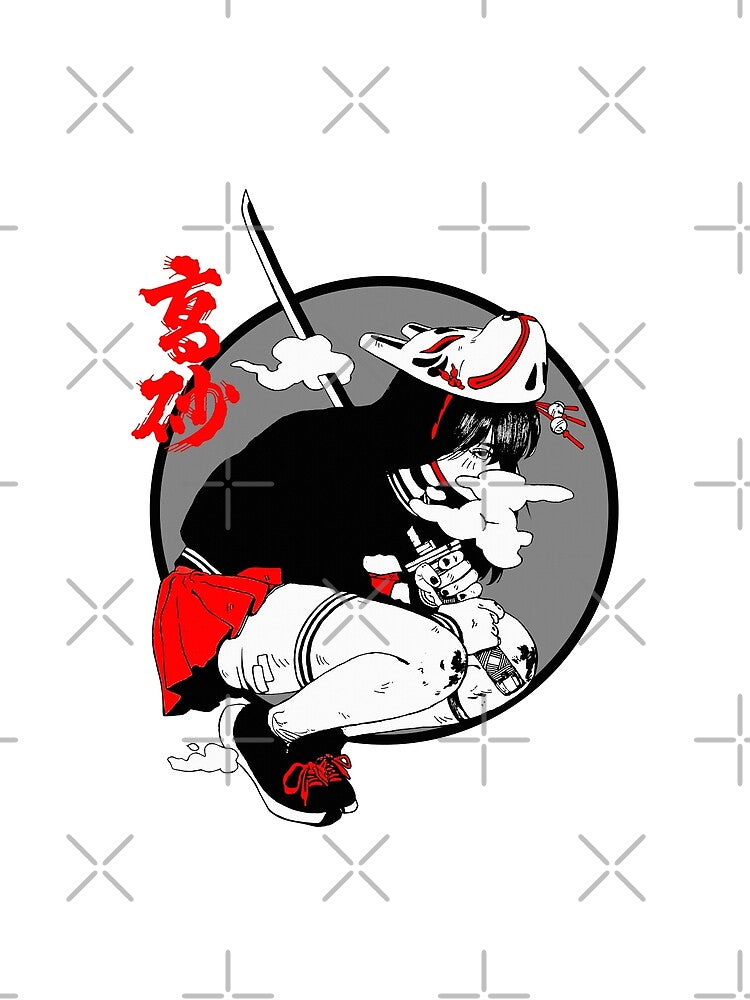 Vaporwave Samurai Fox Mask Girl by OWLvision33