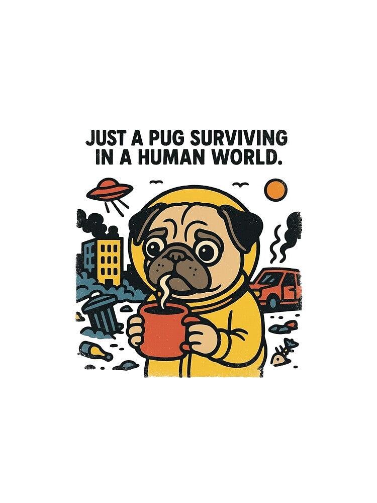 Funny UFO Alien Pug Drinking Coffee Dog Meme Apocalypse by GREENSandGRACE