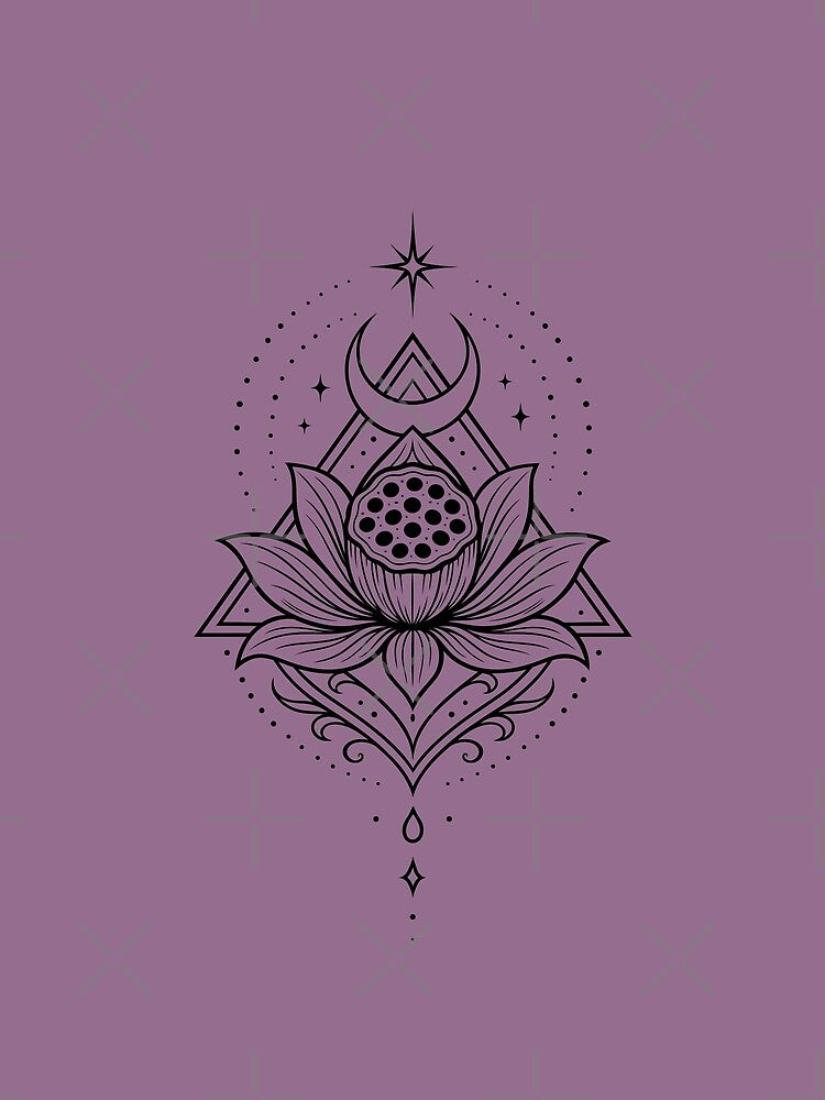 Lotus ornament with moon and leaves by Christine Krahl