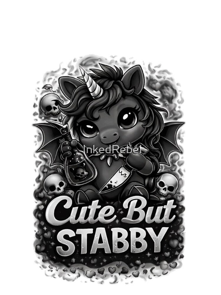 Cute But Stabby Black and White Unicorn Gothic Minimal Aesthetic by InkedRebel