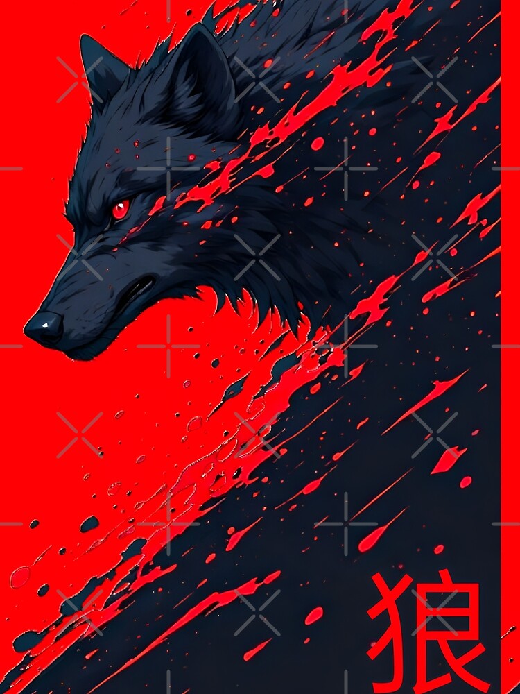 Red Wolf Kanji Splatter Art – Fierce Anime Manga by Neer arts
