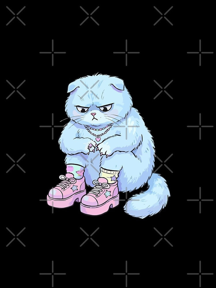 Azure Grumpy Fold-Eared Kitty in Platforms by Emegan Print Art