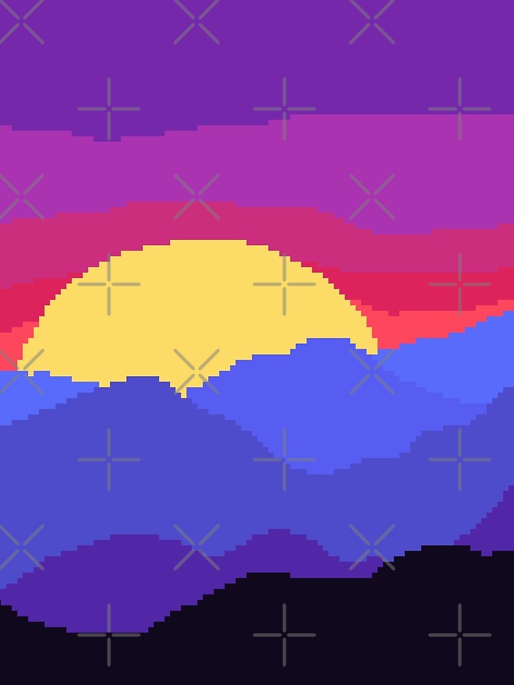 Pixel mountains neon sunset by alienrabbit