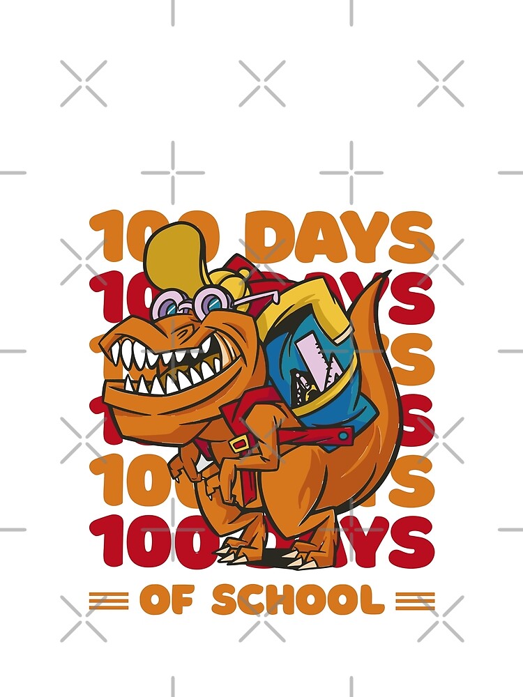 100 Days of school typography featuring a T-rex dino with bacpack #3 by XYDstore