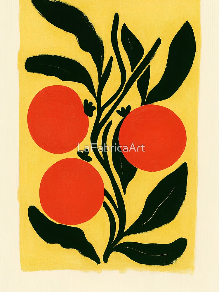 Tangerine Branch Yellow Botanical Retro Art by LaFabricaArt