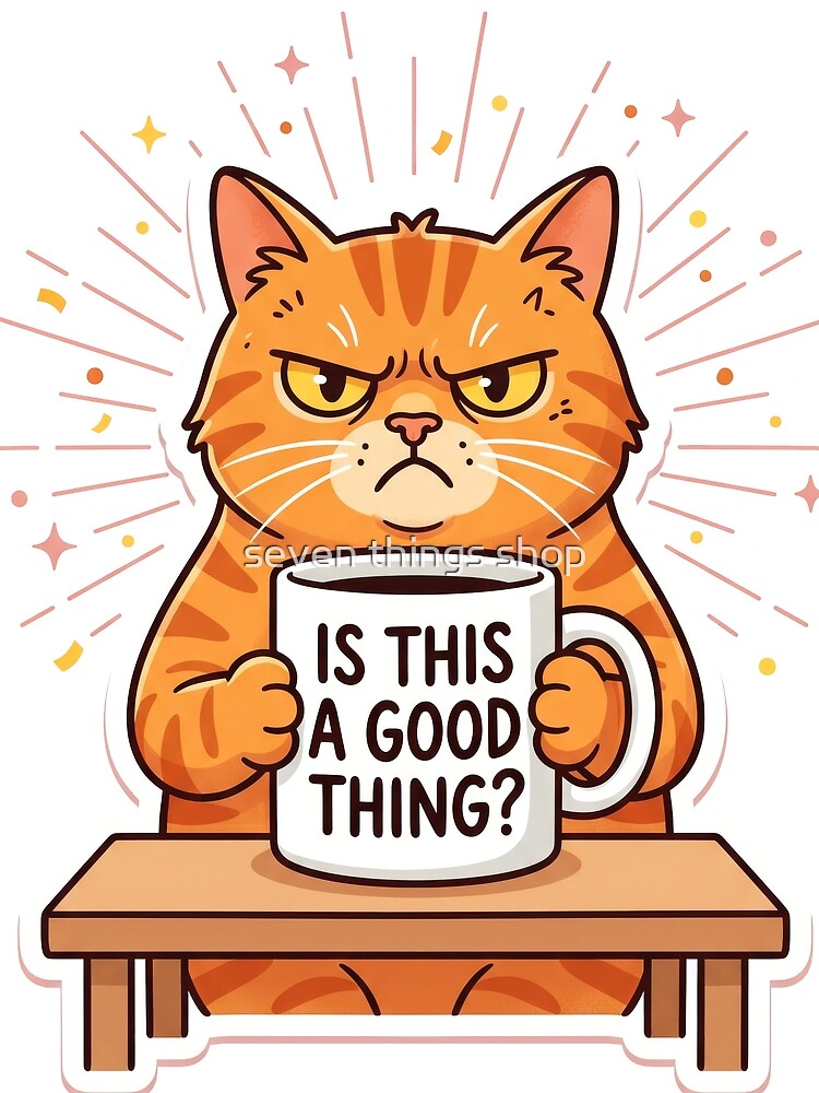 Grumpy Orange Cat Morning Coffee Mood by seven things shop
