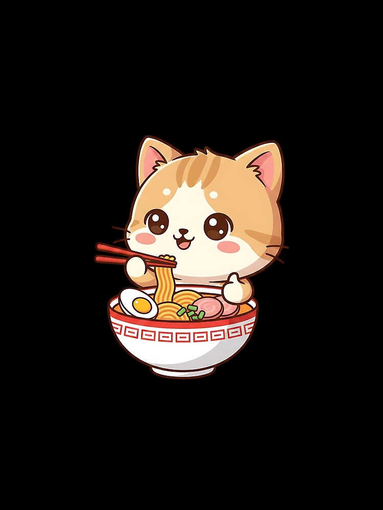 Anime Cat Eating Ramen Vintage Japanese Pop Art Noodles by heymbe