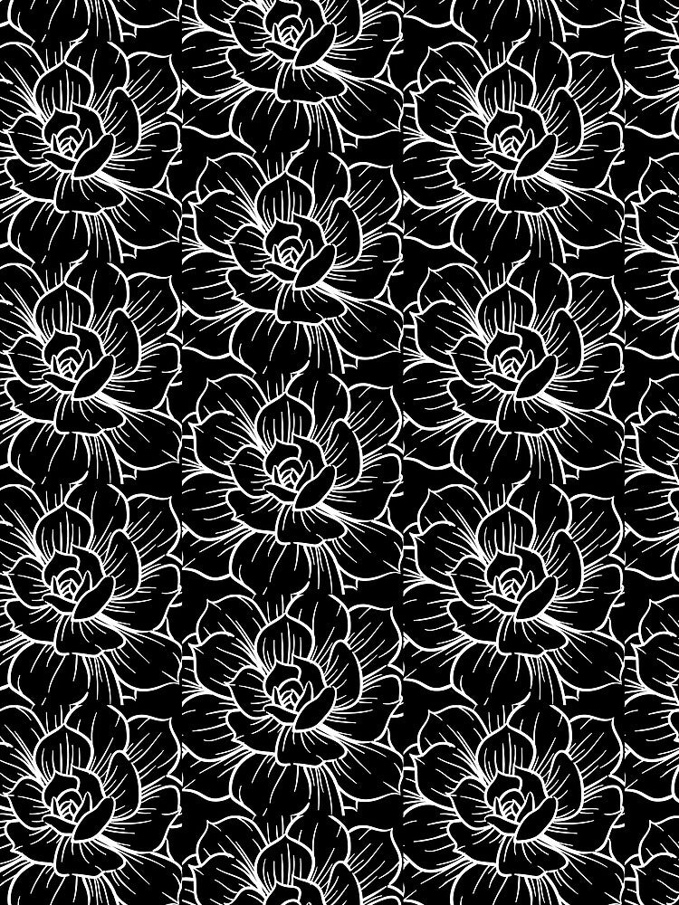Black Floral Succulents Flowers Pattern by NelBo