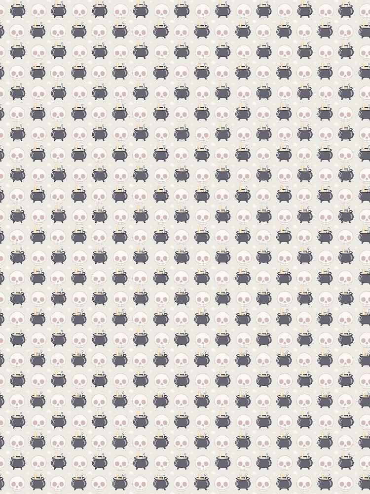 Spooky Skull and Cauldron Pattern – Creepy Cute Seamless Design Inspired by Wednesday Aesthetic by WojcikDesigners