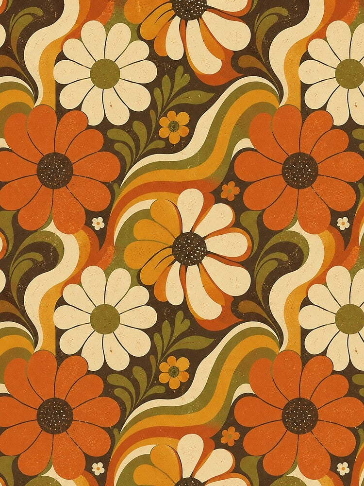 Sunset Daisy Waves Retro Floral Repeat Pattern by Golden Era Studio