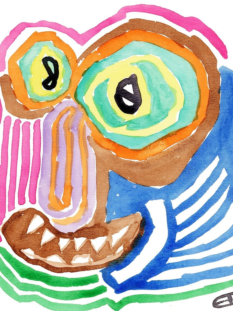 Groovy Psychedelic Monster Portrait – Early 1970s Vintage Watercolor by RedHook-Art