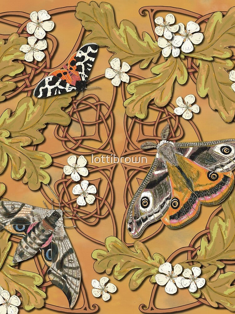 Celtic Moths with Leaves and Flowers by lottibrown