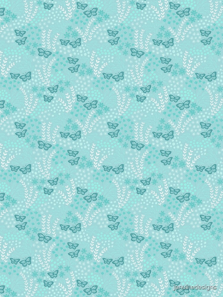 Ditsy Butterfly Floral - turquoise by jenuinedesigns