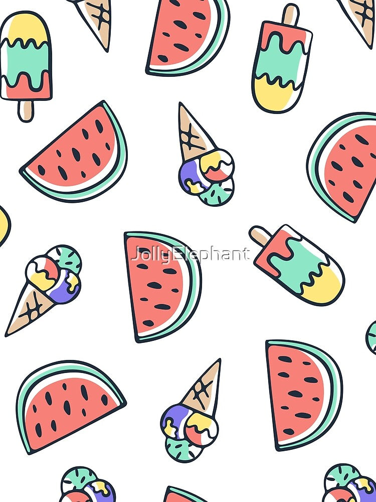 Hand Drawn Ice Cream and Watermelon by JollyElephant