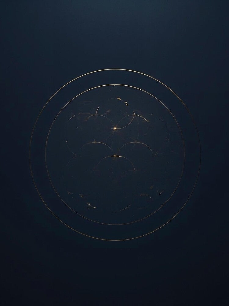Veiled Geometry Hidden Order Design – Incomplete Sacred Geometry Antique Gold on Deep Navy by ArtivaNest