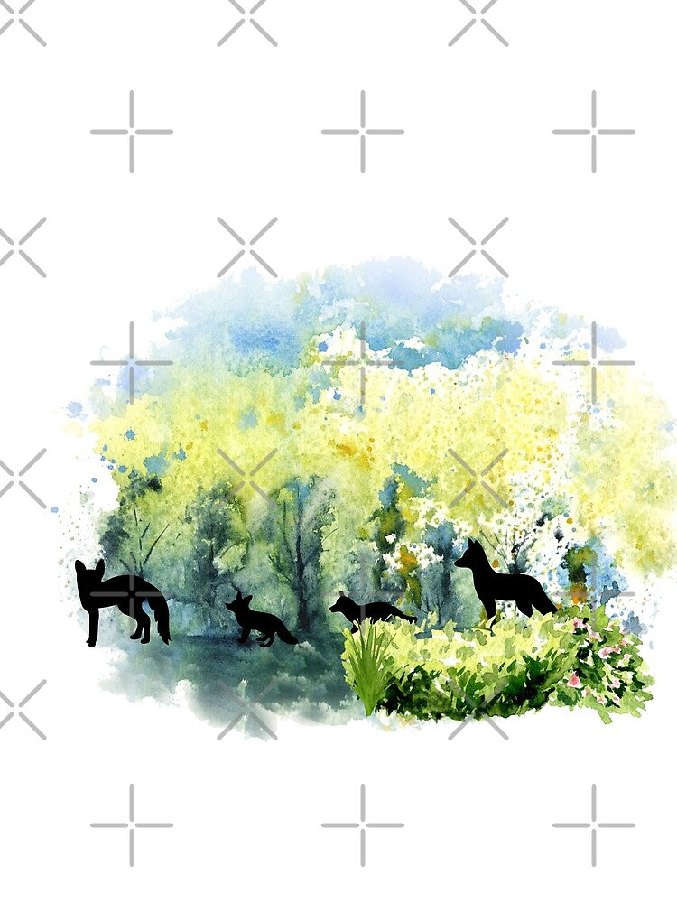 Watercolor Landscape of a Fox Family by It's On Backwards