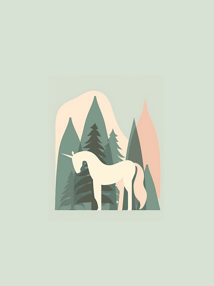 Minimalist White Horse in Nordic Forest by Kawaii Drops