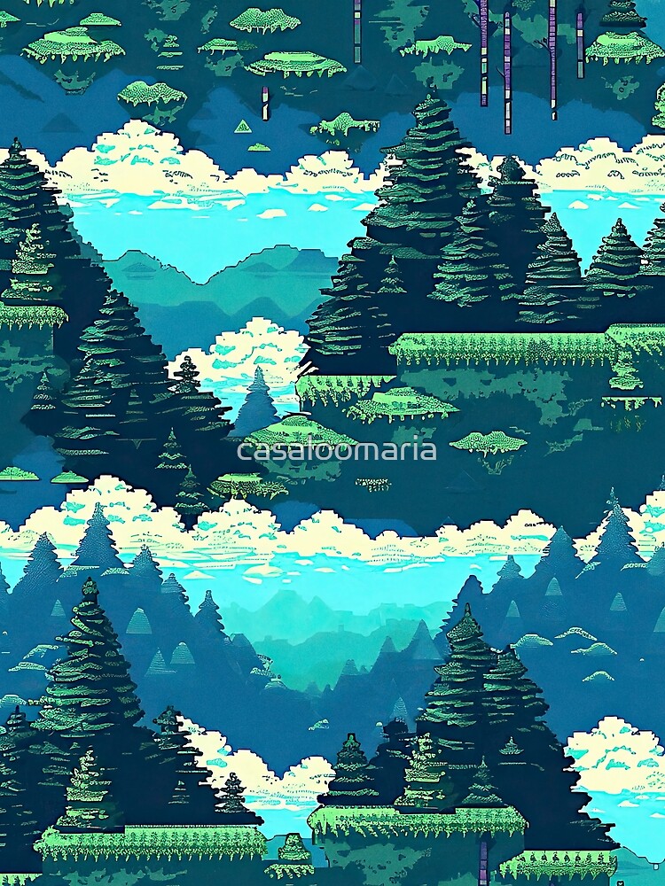 Nostalgic Pixel Art Gaming Landscape | 90s Retro Pattern by casaloomaria