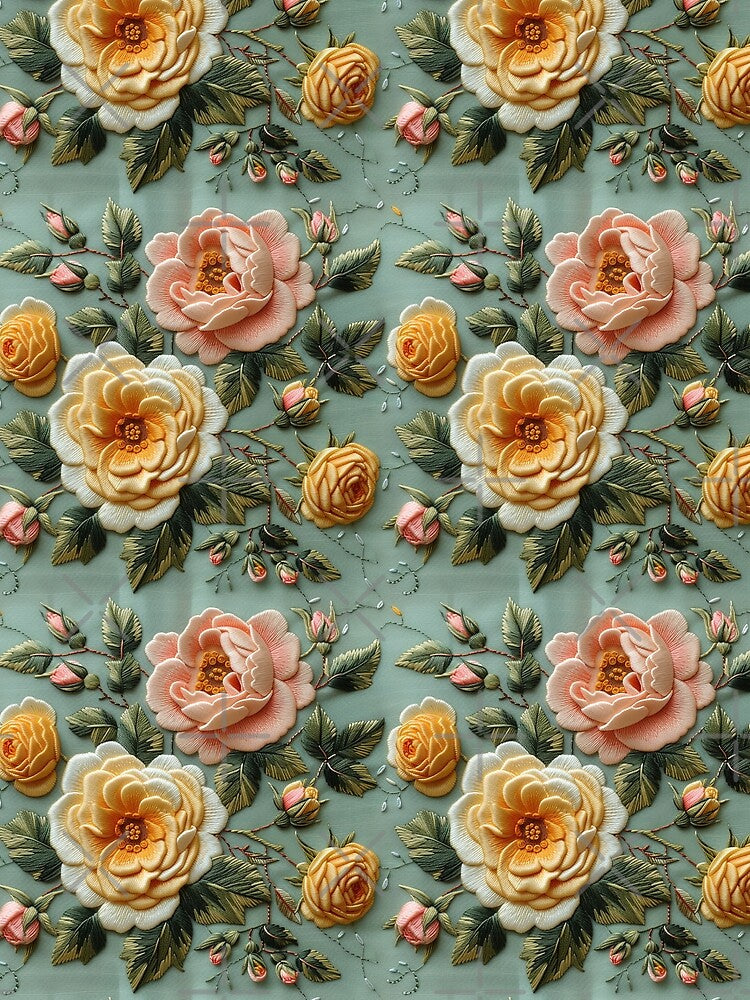 Pink and yellow roses | Flower embroidery pattern | Floral pattern for women | All over flower pattern 2 by Yaremchuk