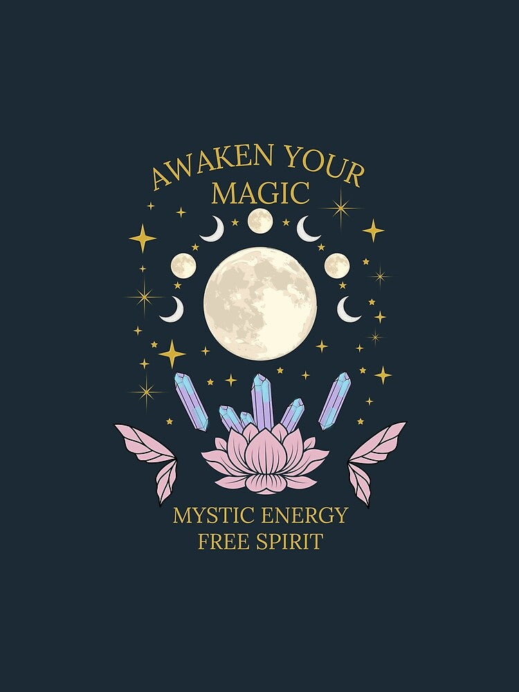 Awaken Your Magic – Mystic Energy Free Spirit Boho Moon Lotus Design by SBrushbox