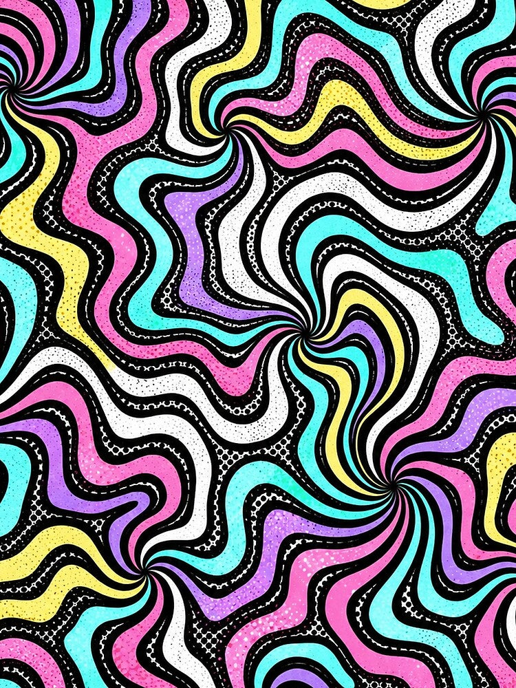 1980s Pastel Neon Colorful Cartoon Squiggle Stripes Pattern by BeJolley