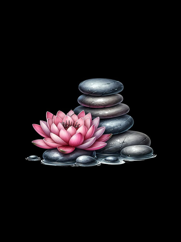 Pink Lotus on Zen Rocks - Black by FoxfireStardust